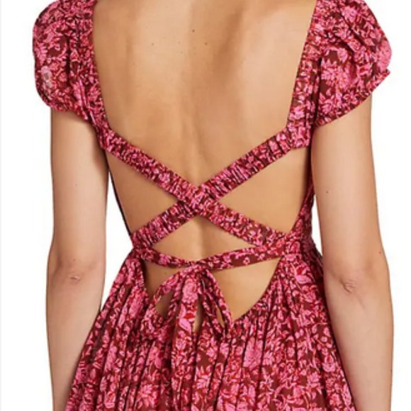 Free People Ultraviolet Burgundy Floral Lace-Up Maxi Dress NWT $148 - Picture 5 of 10